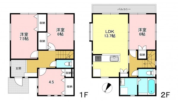 藤沢市辻堂元町、中古一戸建ての間取り画像です