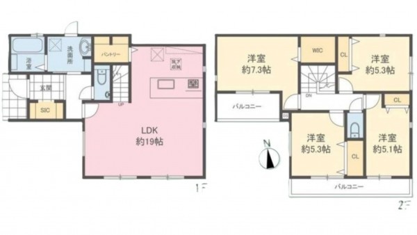 藤沢市片瀬、新築一戸建ての間取り画像です