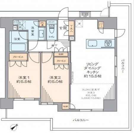 藤沢市片瀬海岸、マンションの間取り画像です