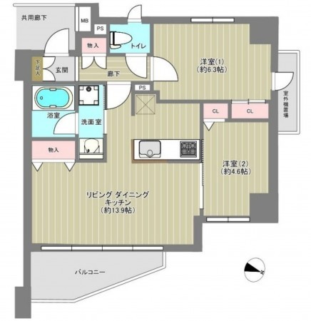 藤沢市片瀬、マンションの間取り画像です