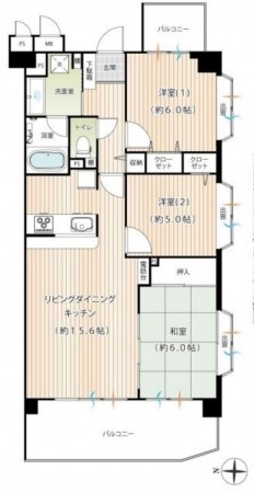 藤沢市片瀬海岸、マンションの間取り画像です