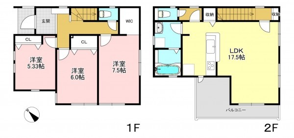 藤沢市辻堂、新築一戸建ての間取り画像です