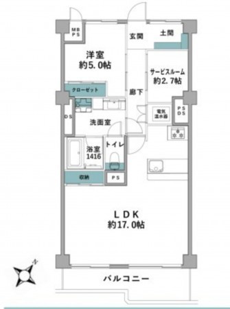 藤沢市鵠沼海岸、マンションの間取り画像です