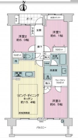 藤沢市藤が岡、マンションの間取り画像です