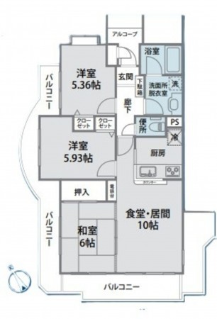 藤沢市辻堂西海岸、マンションの間取り画像です