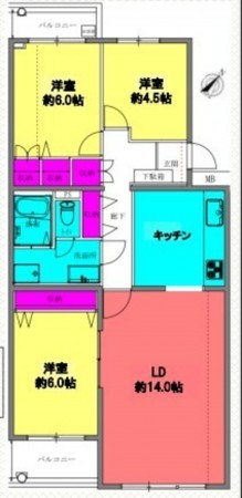 藤沢市鵠沼神明、マンションの間取り画像です