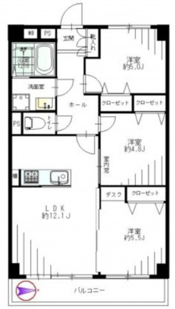 藤沢市藤沢、マンションの間取り画像です