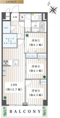 藤沢市羽鳥、マンションの間取り画像です