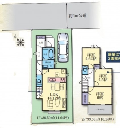 藤沢市辻堂新町、新築一戸建ての間取り画像です