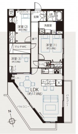 藤沢市辻堂新町、マンションの間取り画像です