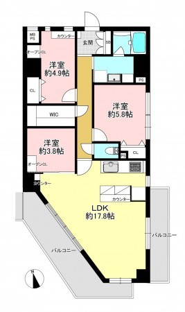 藤沢市辻堂新町、マンションの間取り画像です