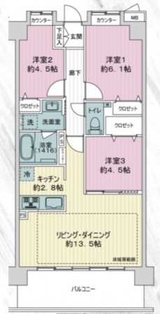 藤沢市片瀬海岸、マンションの間取り画像です