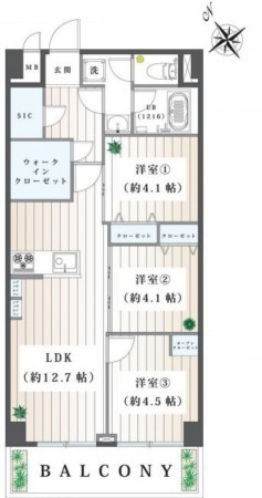 藤沢市羽鳥、マンションの間取り画像です