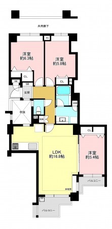 藤沢市鵠沼海岸、マンションの間取り画像です