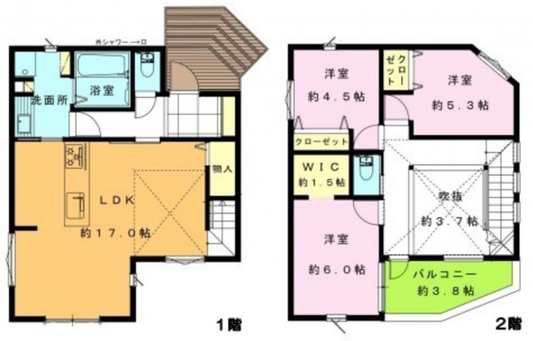 藤沢市鵠沼海岸、新築一戸建ての間取り画像です