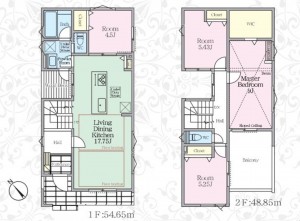 藤沢市本鵠沼、新築一戸建ての間取り画像です