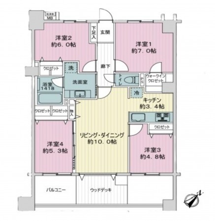 藤沢市大鋸、マンションの間取り画像です