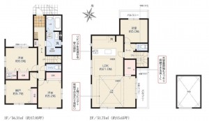 藤沢市辻堂、新築一戸建ての間取り画像です