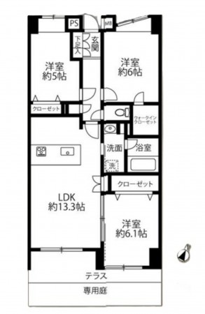 藤沢市大鋸、マンションの間取り画像です