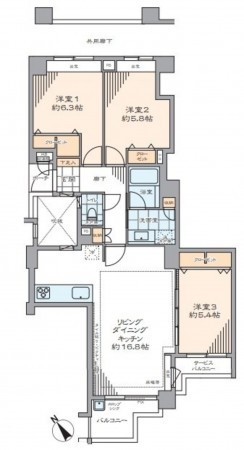 藤沢市鵠沼海岸、マンションの間取り画像です