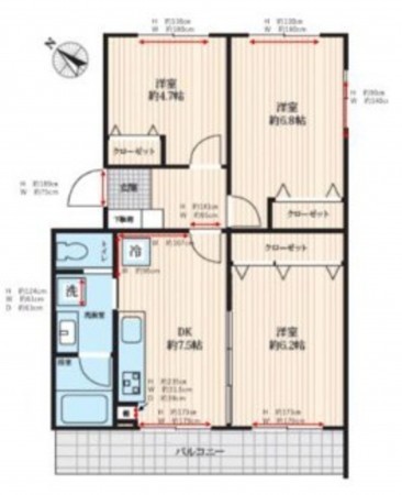 藤沢市弥勒寺、マンションの間取り画像です