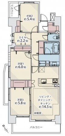 藤沢市藤沢、マンションの間取り画像です
