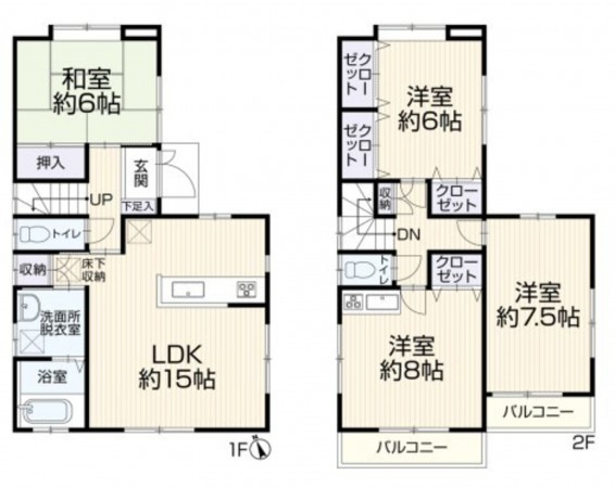 藤沢市柄沢、中古一戸建ての間取り画像です