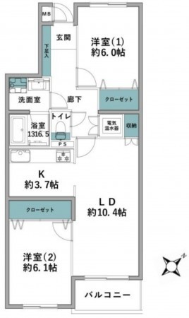 藤沢市本鵠沼、マンションの間取り画像です