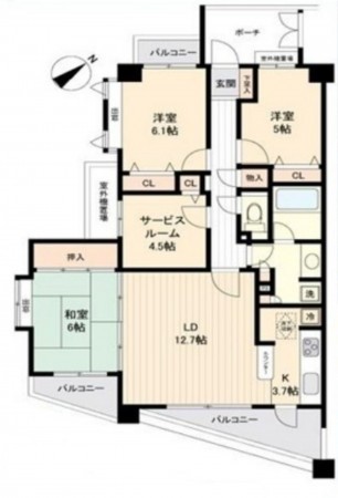 藤沢市藤が岡、マンションの間取り画像です