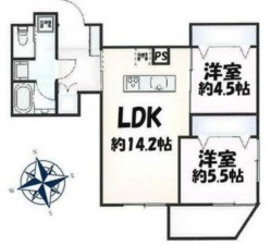 藤沢市鵠沼東、マンションの間取り画像です