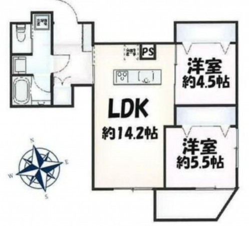 藤沢市鵠沼東、マンションの間取り画像です