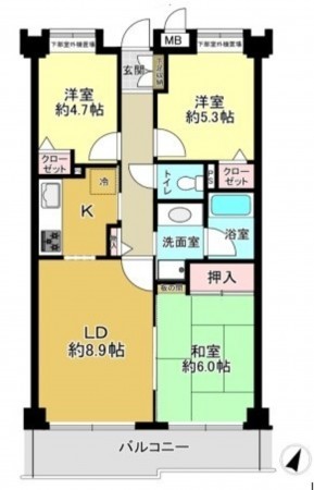 藤沢市藤が岡、マンションの間取り画像です