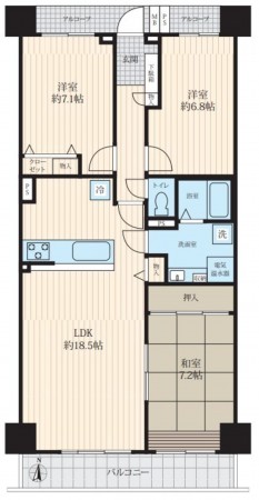 藤沢市辻堂新町、マンションの間取り画像です