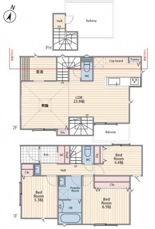 藤沢市辻堂東海岸、新築一戸建ての間取り画像です