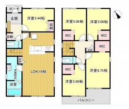 西尾市一色町松木島、新築一戸建ての間取り画像です