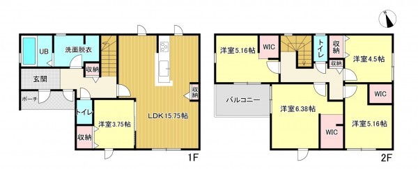 西尾市一色町一色、新築一戸建ての間取り画像です