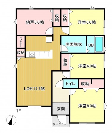 西尾市吉良町富好新田、新築一戸建ての間取り画像です