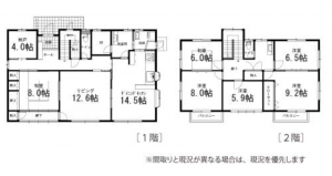 西尾市吉良町小山田、中古一戸建ての間取り画像です