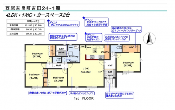 西尾市吉良町吉田、新築一戸建ての間取り画像です