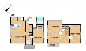 西尾市平坂町、中古一戸建ての間取り画像です