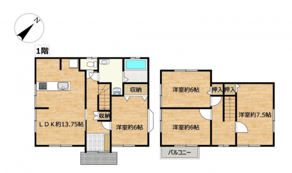 西尾市平坂町、中古一戸建ての間取り画像です