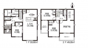 西尾市巨海町、新築一戸建ての間取り画像です