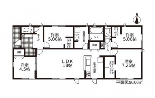 西尾市巨海町、新築一戸建ての間取り画像です