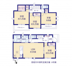 西尾市中畑町、新築一戸建ての間取り画像です