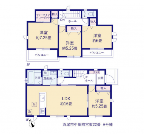 西尾市中畑町、新築一戸建ての間取り画像です