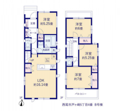西尾市戸ケ崎、新築一戸建ての間取り画像です