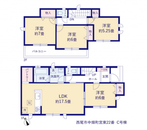 西尾市中畑町、新築一戸建ての間取り画像です