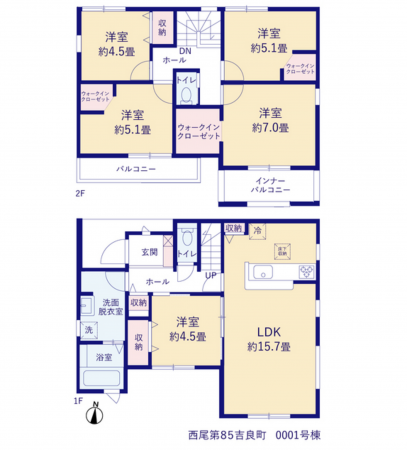 西尾市吉良町吉田、新築一戸建ての間取り画像です