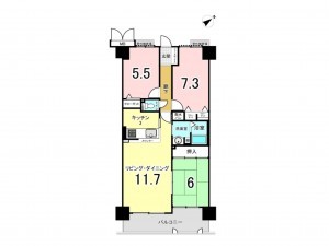 加古川市加古川町溝之口、マンションの間取り画像です