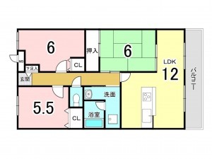 加古川市尾上町口里、マンションの間取り画像です